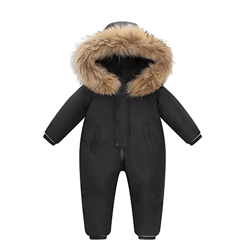 Fewlby Enfant Combinaison de Ski Combinaisons de Neige Bébé Hiver Barboteuses à Capuche Épais Tenues d'hiver/Noir 4-5 Ans