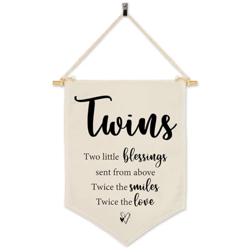 Twins Room Wall Décor, Two Little Blessings Hanging Pennant Flag, Twins Baby Essentials, Birthday Christmas Gift for Baby Kids Boys and Girls, Hanging Pennant Flag for Bedroom Playroom Nursery