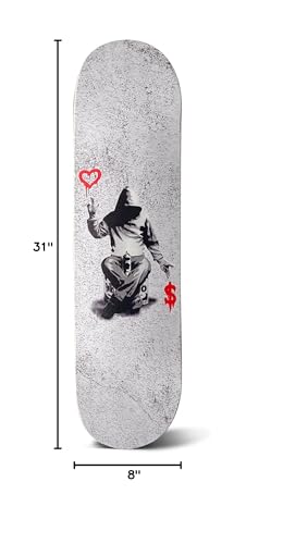 Skateboard Canvas Wall Art &ndash; Banksy Love or Money Art 7 Ply Maple Wood Skateboard Deck | Graffiti Canvas Wall Art for Home Decor, Bathroom Decor