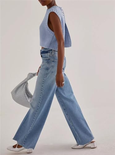 Image of BAIGRAM Women's Open Back Knit Cropped Sweater Vest Backless Bow Tie Sleeveless Tank Tops Cute Y2k Pullover Tops Trendy Blue, Large
