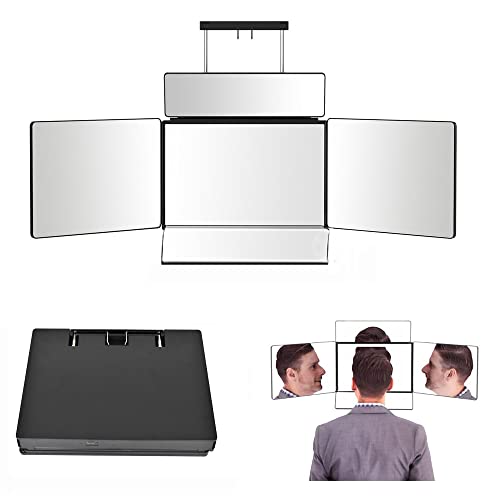 RYUNQ Espejo de 5 vías con corte de pelo plegable, altura ajustable de 360° y 5 vías, espejo colgante con LED de tres colores, espejo colgante para corte de pelo automático (con luces) Cover