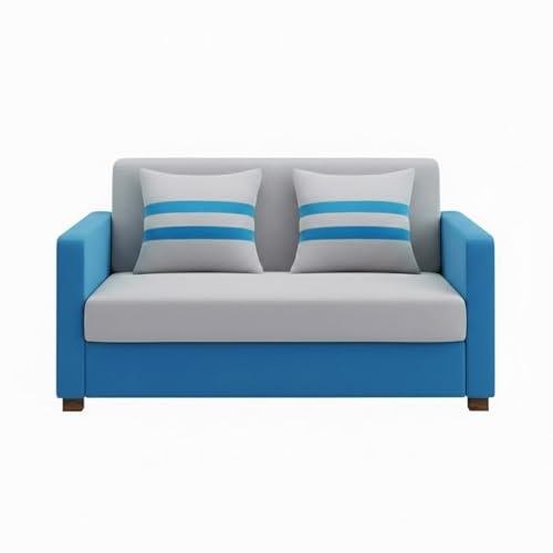 Image of FURNY Lifestylio 2 Seater Fabric Sofa Set (Light Grey-Aqua Blue) Premium Velvet Finish | Ideal for Living Rooms, Offices