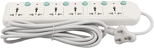 Gadget-Wagon 6 Socket Spike Buster Flex Box| LED Indicator| Input Universal| Heavy Duty|6 Amps 240V| 1500W Max Power (6 Sockets,Individual Switch 2 m Cord)
