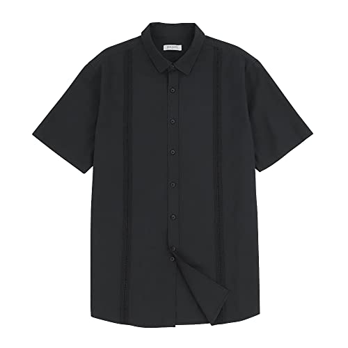 Image of JEKAOYI Mens Casual Linen Cotton Button Down Short Sleeve Shirts Cuban Camp Guayabera Beach Tops