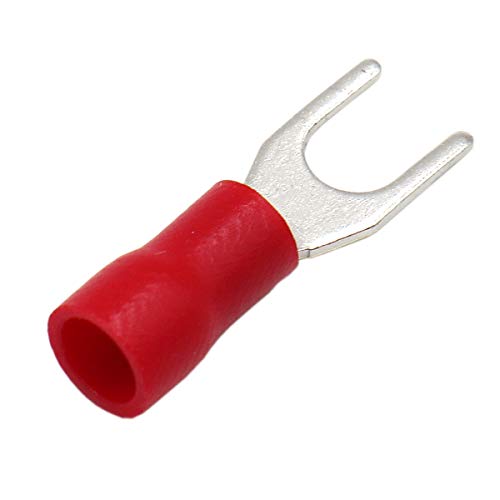 Baomain Red Insulated Fork Spade Wire Connector Electrical Crimp Terminal 16-22Awg #8 Usa Screw 100 Pack #TOP2