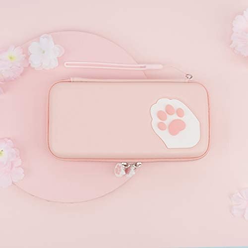 Geekshare Pink Cute Cat Paw Case for Nintendo Switch/Switch OLED Model (2021), Portable Hardshell Slim Travel Carrying Case fit Switch Console & Game Accessories - A Removable Wrist Strap (Pink)
