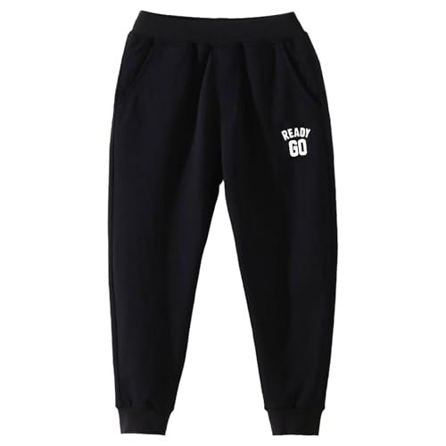 Letter Print Boys Sweatpants Fashion Athletic Elastic Jogger Pants Fall Pull-on Fleece Trousers with Pockets