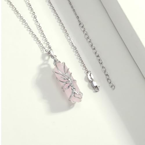 Healing Crystal Necklace for Women 925 Sterling Silver Tree of Life Rose Quartz Pendant Pink Crystal Necklace Jewelry Gifts for Women4