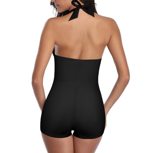 American Trends Fashion Womens Vintage Athletic Swimsuits Push up Tummy Control One Piece Plus Bathing Suit Boyshort Swimwear