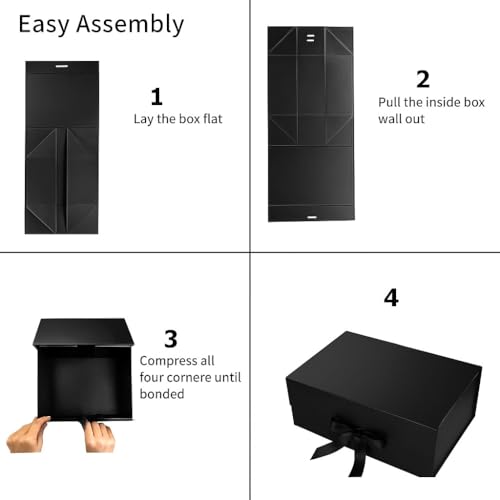Image of Awestuffs Premium Black Gift Boxes with Red Ribbon, Decorative Gift Packaging Boxes (23 x 16 x 10 cm) for Hampers, Return Gifts, Weddings, Birthdays & Corporate Gifts (Pack of 6)