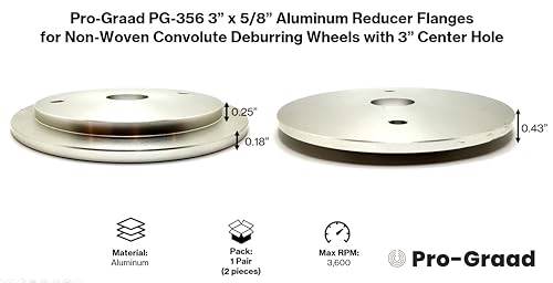 pg-356 3 x 58 convolute deburring wheel aluminum reducer flanges for wheels with 3 hole reduce arbor to fit 58 compatible for use with pro-graad amp 3m scotch brite wheels 1 pair