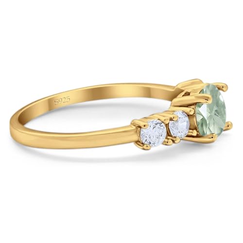 OMRANII Art Deco Five Stone Round Natural Green Amethyst Prasiolite Vintage Style CZ Wedding Engagement Rings For Women 925 Sterling Silver Gifts For Her2