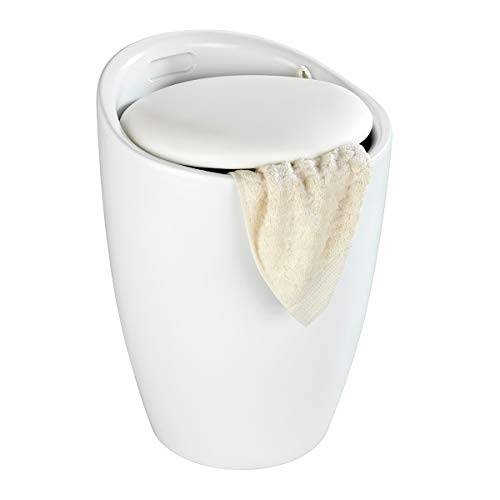 WENKO Candy Bath Stool with Removable Laundry Bag, Plastic (ABS), White, Ø 36 x 50,5 cm - Image 3