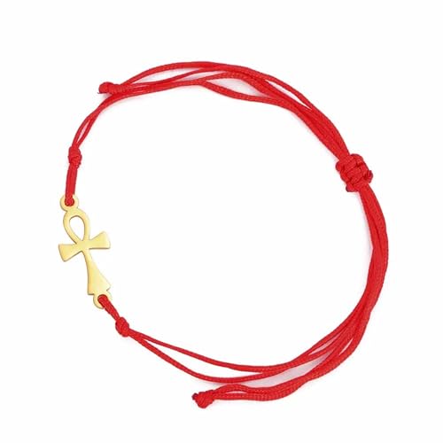 Bracelet Ankh Cross Égyptien fait main en perles tressées Bracelet de cheville pour couple Clé de vie ajustable Croix religieuse Amulette de l'Égypte antique Bijoux Cadeau Femmes Hommes (Or-rouge)