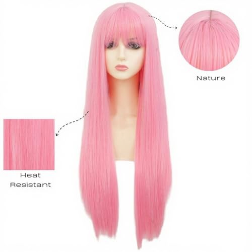 Perruque rose longue raide pour changer de coiffure sans abîmer vos cheveux - 2
