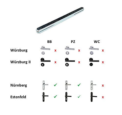 lockzz Vierkantstift 8x125mm verzinkt, Vierkant Drückergarnitur Türdrücker Langschild BB/PZ (Türstärke 53-63mm)