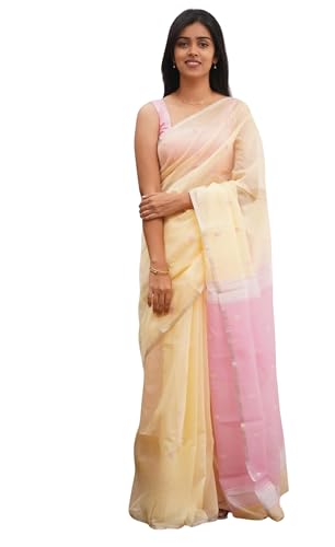 Image of Women's Cotton Woven Soft Sarees With Attach Blouse Piece.
