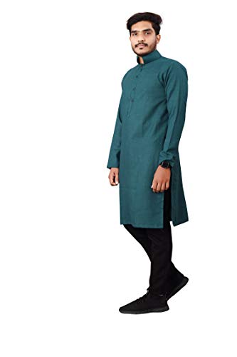 Image of Nirmla Fashion Handloom Cotton Men's Full Sleeve Long Kurta (Men's M101, M, Yellow)