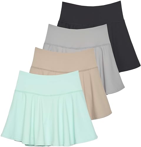 Real Essentials 4 Pack: Women's High Waisted Tennis Skirts Skater...