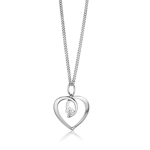 Orovi - Colgante Corazón De Oro Blanco Con Circonita Cúbica Talla Brillante, Oro 9kt 375 Auténtico, Suministrado Con Cadena De Plata De Ley 925, Colgante Corazón De Oro Pulido. Cadena Cm.45. Orovi - Colgante Corazón De Oro Blanco Con Circonita Cúbica Talla Brillante, Oro 9kt 375 Auténtico, Suministrado Con Cadena De Plata De Ley 925, Colgante Corazón De Oro Pulido. Cadena Cm.45.