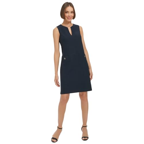 Image of Tommy Hilfiger Women's Sleeveless Split Neck Solid Jacquard Knit Dress