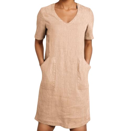 Robe été en lin femmes manches courtes ample baggy et fluide avec poches