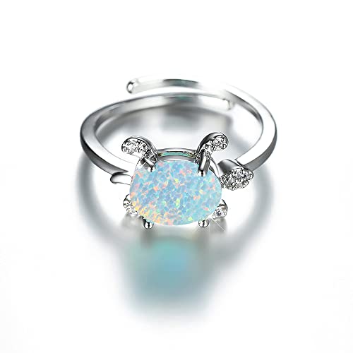 Cultured Opal Turtle Open Statement Ring Cubic Zirconia Crystal Sea Animals Pets Adjustable Stacking Finger Band Promise Eternity Wedding Expand Rings Cute Jewelry For Women Teen Girls Gifts (White Opal) #TOP21
