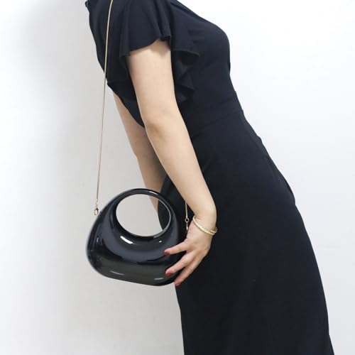 Image of Acrylic Evening Handbags for Women Unique Moon Shape Clutch Purse Top-handle Hobo Bag for Wedding Party Cocktail