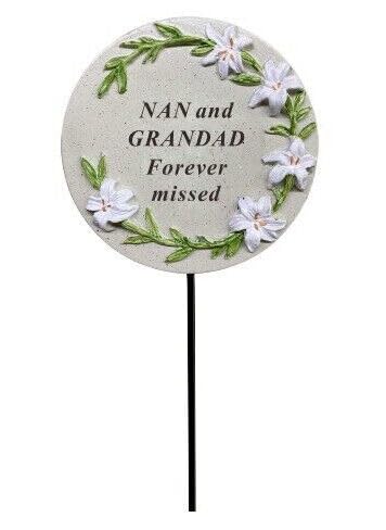 Nan & Grandad Memorial Cream Lily Flower Stick Stake Pick Plaque Tribute Graveside Ornament
