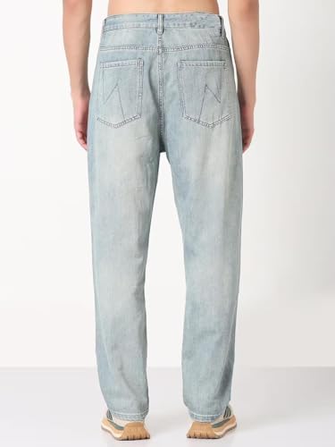 Image of M Q Denim Men's Straight Fit Jeans | Mid Wash Whisker Spray | Comfortable Cotton Denim for Daily & Casual Wear