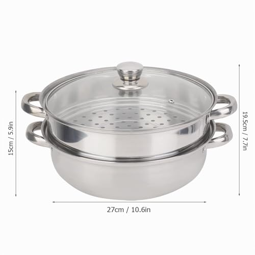 Miniatura 6 de Leopacat Olla Vaporera Acero Inoxidable,28 Centímetros Olla Al Hervidor Sopa De Vapor De Doble Capa Para Cocinar Con Tapa De Vidrio Y Asa Para Verduras, Albóndigas,Alimentos Apta Para Inducción