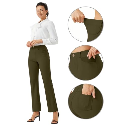 Womens Dress Pants High Waisted Stretchy Work Pants Business Casual Office Trousers Pull On Office Slacks Pockets3