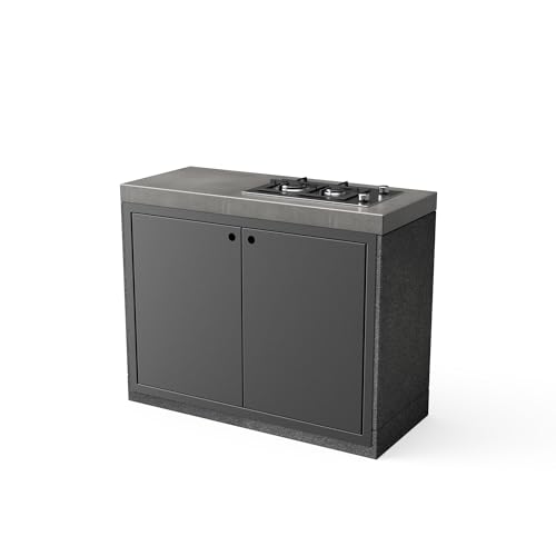 TUOZI - Módulo Stand VENIT Gas 110 NEGRO CON PUERTA para Barbacoa de Obra Prefabricada (Gris oscuro - 110 x 47 x 47 cm) - Uso en Exteriores