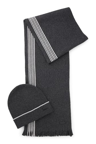 Bufanda BOSS Enzo_SET gris medio de punto invierno para hombre talla única