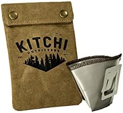 Kitchi Outfitters Lightweight Stainless Camping Backpacking and Hiking Pour Over Coffee Dripper with Olive Canvas Storage Pouch 6*4inch