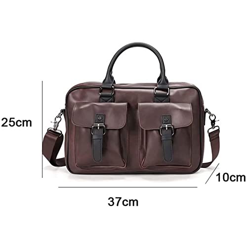 PU Leather Men's Briefcases 13inch Laptop Bag Office Bags for Men Document Business Shoulder Messenger Bag (Color : Coffee, Size : 37x10x25cm)2