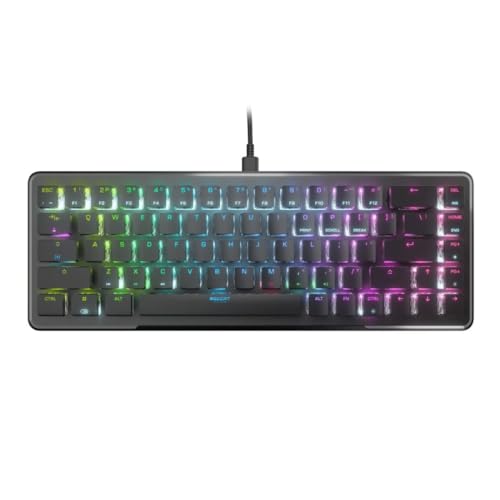 Roccat Vulcan II Mini – 65% optische PC-Gaming-Tastatur mit anpassbarer RGB-Beleuchtung, abnehmbares Kabel, Tasten-Duplikator, Aluminiumplatte, 100 m Tastenanschlag Haltbarkeit – Schwarz