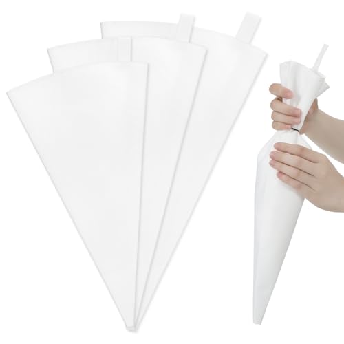 Lnngub 3 Stück Profi Spritzbeutel, 46/40/35 cm Wiederverwendbar Baumwolle Sahnebeutel Spritzbeutelset Sahne spritzsack Groß Beschichteter Sahnebeutel für Gebäck Torten Dekorieren Hausbacken Cupcakes