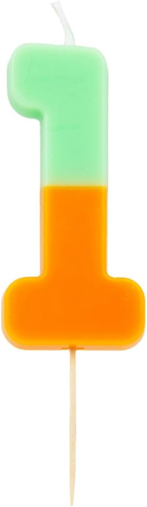 Talking Tables Orange and Green Number 1 Candle for Cakes | Colourful Birthday Cake Topper Decorations for Kids 1st Party, 18th, 21st, Boys, Girls, Anniversary, Milestone