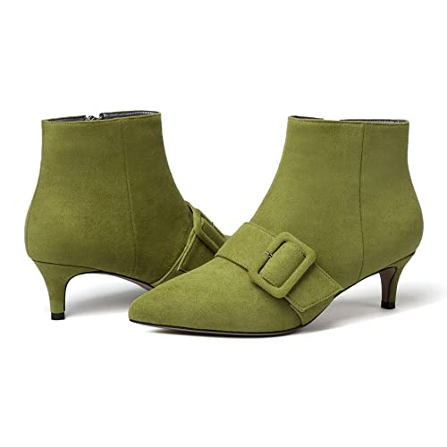 Yodeks Pointed Toe Ankle Boots Side Zipper Booties Low Kitten Heel Ankle Height Boot Olive Green Us Size 8 #TOP3