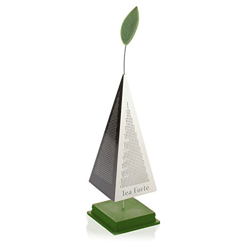 Tea Forte Icon Stainless Steel Loose Leaf Tea Infuser, Extra Fine Strainer With Silicone Leaf And Base #TOP2