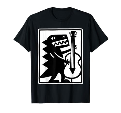 Cartoon Dinosaur Playing Double Bass Graphic T-Shirt