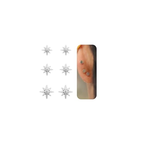 BodyBonita 3 Pares Pendientes Mujere de Espalda Plana - Plata Esterlina 925 Juego de Pendientes Pequeños Chapados en Oro 16K, Mariposa CZ Plata Hipoalergenicos Piercing Oreja Plata