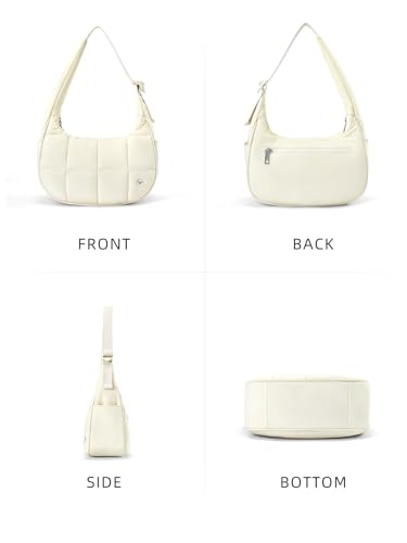 WESTBRONCO Small Puffer Crescent Shoulder Bag for Women, Nylon Quilted Shoulder Purses, Puffy Handbags with Adjustable Strap
