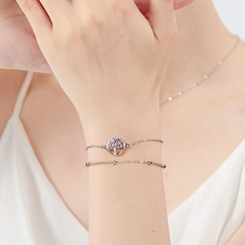 Lydreewam Tree of Life Bracelet for Women 925 Sterling Silver Double Chain Bracelet with Gift Box Valentine's Day Mother's Day Birthday Gift, Adjustable 17+4cm
