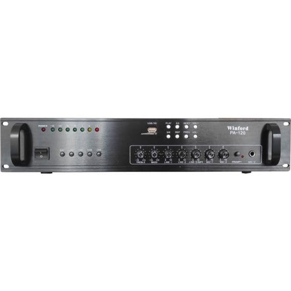 Amplificatore Audio Professionale 120W - Nero - 48 x 9 x 35,5 cm - 5 Canali 70V/100V/8 Ohm con Lettore USB/SD