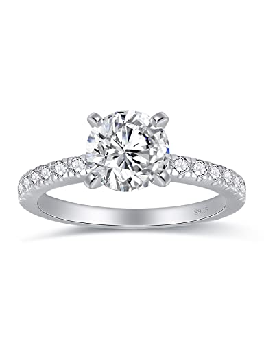 OVIMIA Moissanite Engagement Ring for Women 925 Sterling Silver Rings with 18K White Gold Plated D Color VVS1 Lab Created Round Diamond Promise Ring Wedding Rings for Wife Her, Moissanite