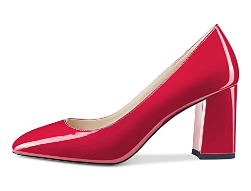 Aachcol Women Pumps Chunky Block Mid Heel Close Square Toe Slip-on Dress Shoes Classic Office Wedding 3 Inch2