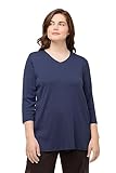 gerundeter V-Ausschnitt Ulla Popken Damen Basic T-Shirt, Blau Grau, 58-60