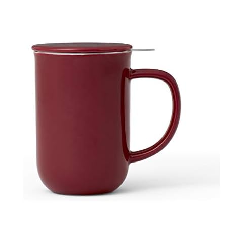 VIVA Minima Balance Cranberry Red Porcelain Infuser Tea cup 17 oz / 500 ml Mug with Stainless Steel Infusion Mesh and Lid - Perfect for Loose Leaf Tea Brewing Cover